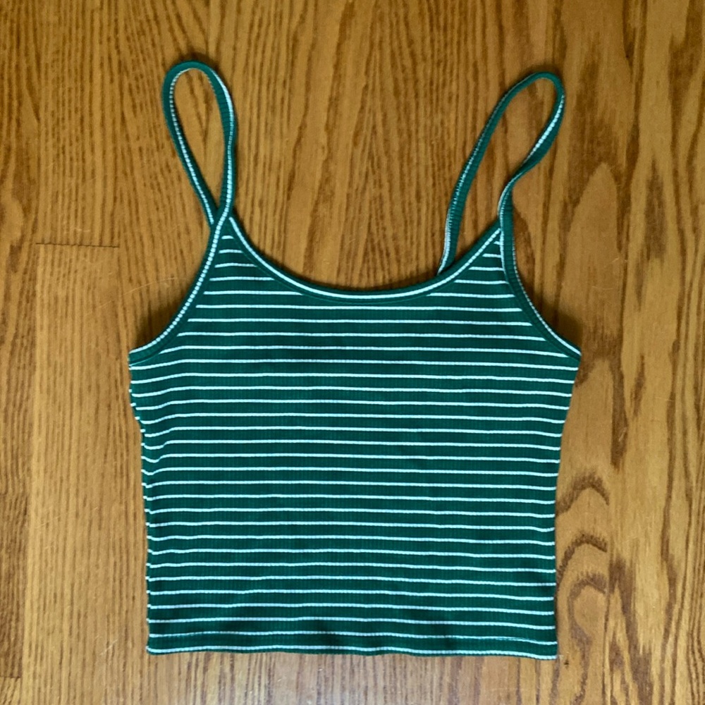 Green and white striped cropped tank